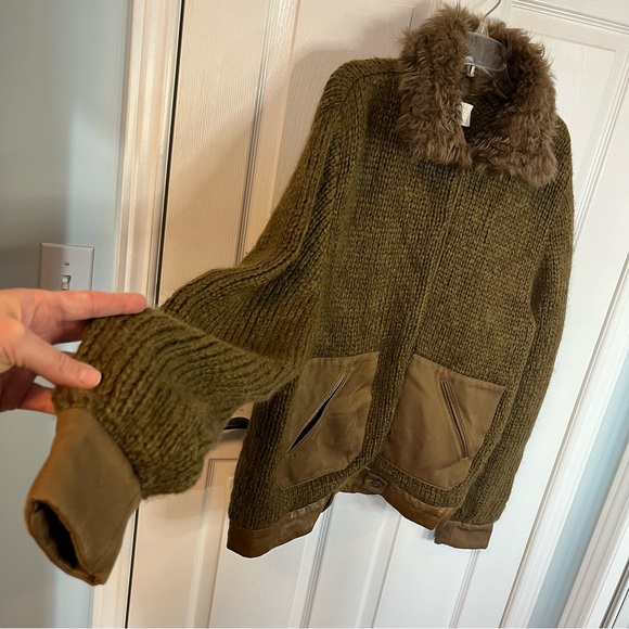 Vanessa Bruno Merino Wool Blend Faux Fur Collar Knit Brown Sweater Coat - Picture 4 of 12